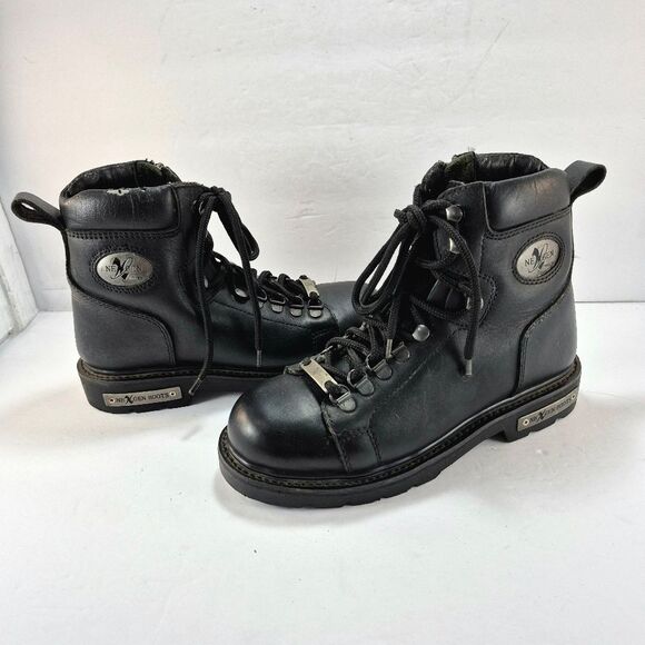 NexGen Men\'s Black Leather Lace-Up Motorcycle Biker Boots Size 8 Vintage main image 13
